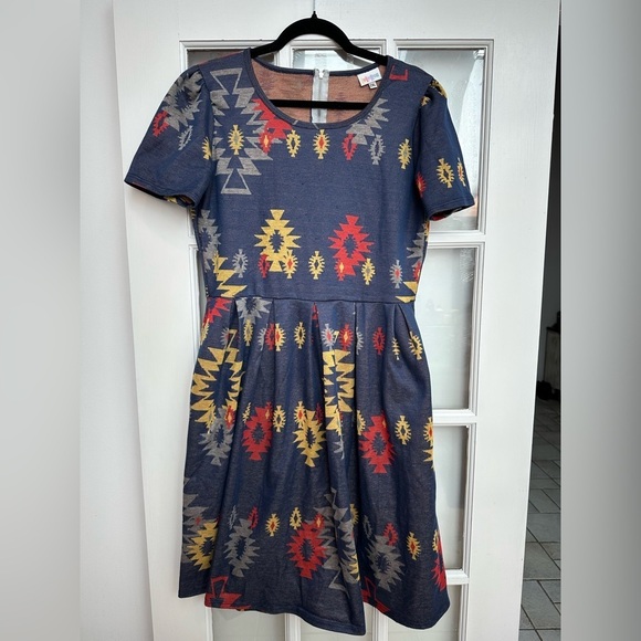 LuLaRoe Aztec Tribal Fit & Flare Amelia Dress Southwestern Jacquard Plus Size 2X - Picture 1 of 11